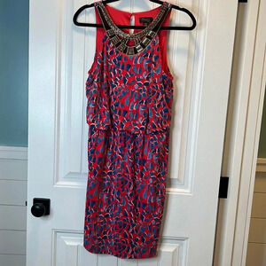 Thalia Sodi Beautiful “Animal Print” Pink and Blue‎ Beaded Dress. Size Medium.
